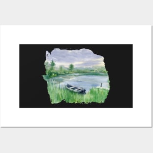 Peaceful Lake Watercolor Illustration Posters and Art